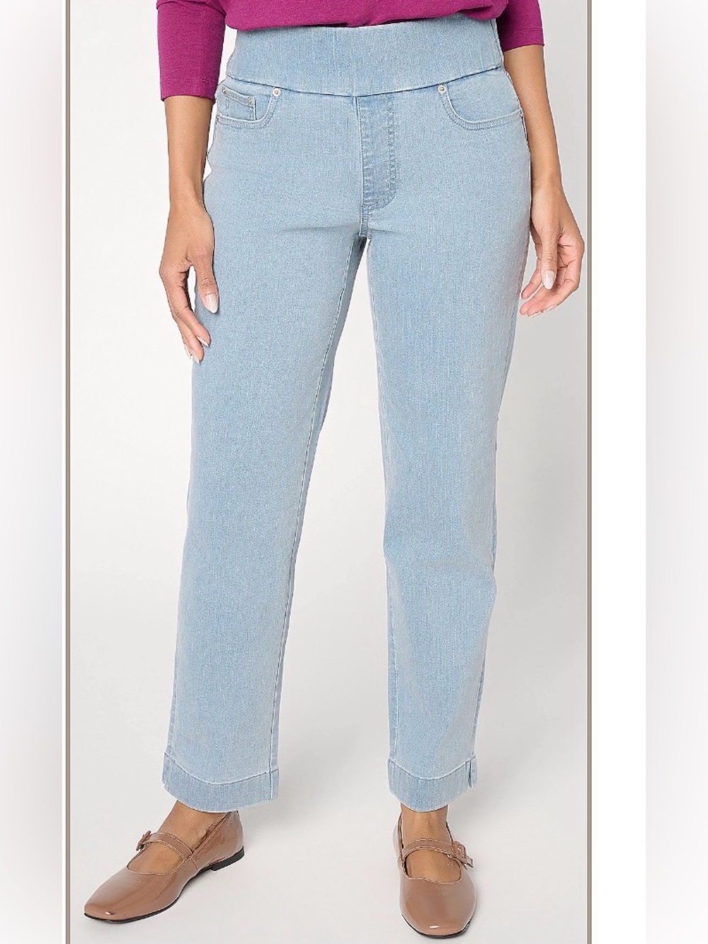 Denim & Co. Petite Indigo "How Smooth" Straight Leg Cozy Touch Jean Steam Blue